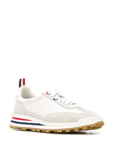 Thom Browne White Low Top Perforated Sneaker With Non-slip Rubber Outsole In White