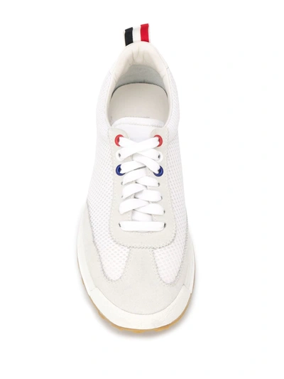 Thom Browne White Low Top Perforated Sneaker With Non-slip Rubber Outsole In White