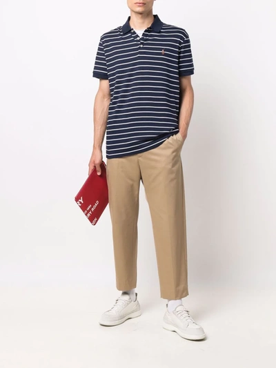 Shop Polo Ralph Lauren Striped Short-sleeved Polo Shirt In Blau