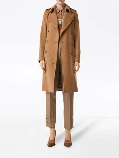 Shop Burberry Cashmere Trench Coat In Brown