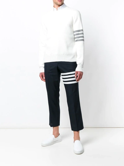 Thom Browne Stripe Sleeve Waffle Knit Sweatshirt In White