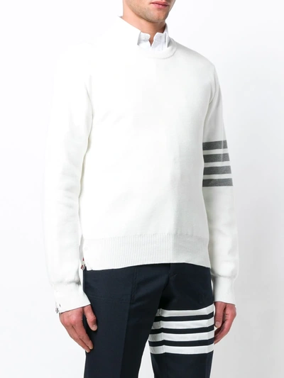 Thom Browne Stripe Sleeve Waffle Knit Sweatshirt In White