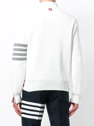 Thom Browne Stripe Sleeve Waffle Knit Sweatshirt In White