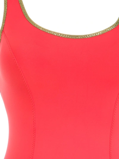 Shop Amir Slama Gold-tone Trimming Swimsuit In Red