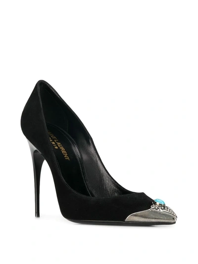 Shop Saint Laurent Embellished Toe Pumps In Black