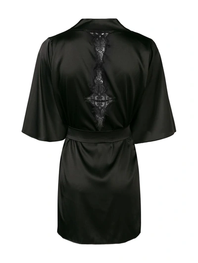 Fleur Of England Onyx Lace-embroidered Robe In Black