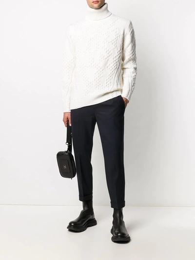 Shop Dondup Roll-neck Cable Knit Jumper In Neutrals