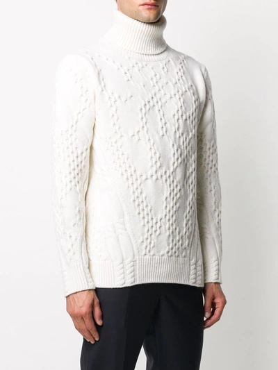 Shop Dondup Roll-neck Cable Knit Jumper In Neutrals