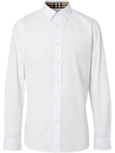 Shop Burberry Embroidered Logo Oxford Shirt In White