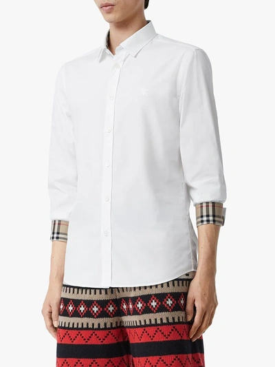 Shop Burberry Embroidered Logo Oxford Shirt In White