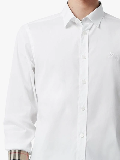 Shop Burberry Embroidered Logo Oxford Shirt In White