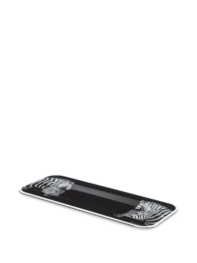 Dolce & Gabbana Small Zebra-print Wood Tray In Schwarz