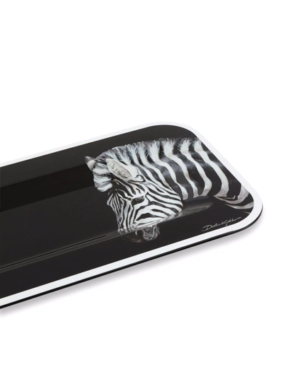 Dolce & Gabbana Small Zebra-print Wood Tray In Schwarz