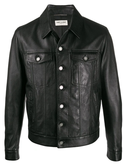 Shop Saint Laurent Button-up Leather Jacket In Black