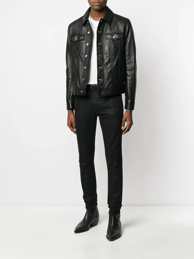 Shop Saint Laurent Button-up Leather Jacket In Black