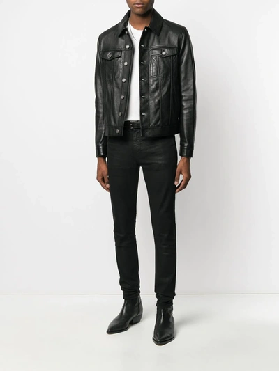Saint Laurent Button-up Leather Jacket In Black