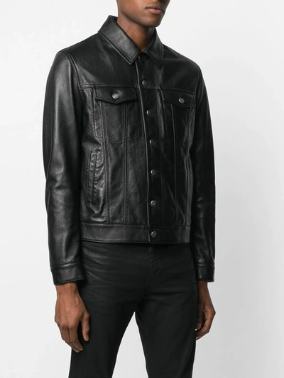 Shop Saint Laurent Button-up Leather Jacket In Black