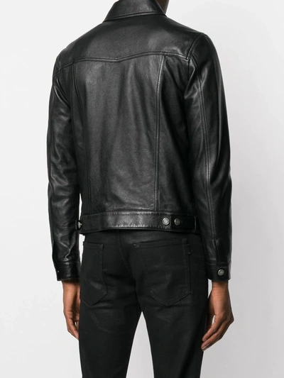 Saint Laurent Button-up Leather Jacket In Black