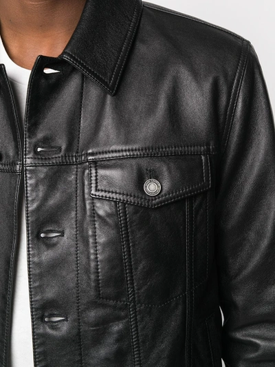 Shop Saint Laurent Button-up Leather Jacket In Black