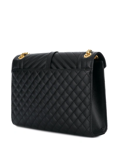 Shop Saint Laurent Large Envelope Leather Shoulder Bag In Black