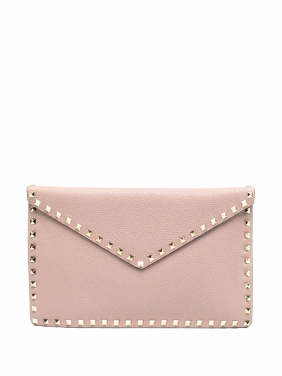 Shop Valentino Rockstud Envelope Clutch Bag In Pink