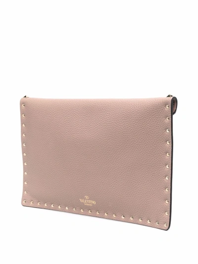 Valentino Rockstud Leather Clutch In Pink