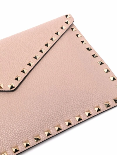 Valentino Rockstud Leather Clutch In Pink
