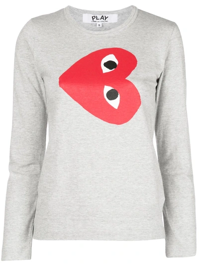 Comme Des Garçons Play Comme Des Garcons Play Grey Horizontal Heart Long Sleeve T-shirt In Grey