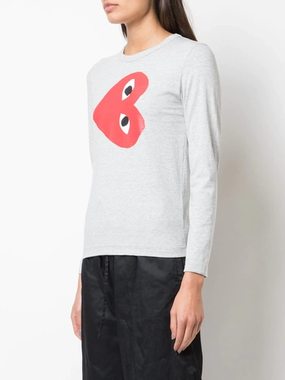 Comme Des Garçons Play Comme Des Garcons Play Grey Horizontal Heart Long Sleeve T-shirt In Grey
