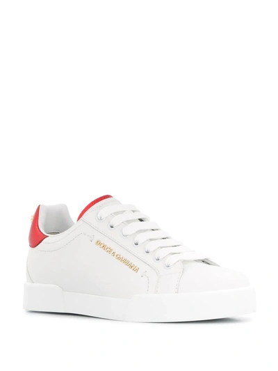Dolce & Gabbana Portofino Sneakers In Nappa Calfskin With Lettering In White