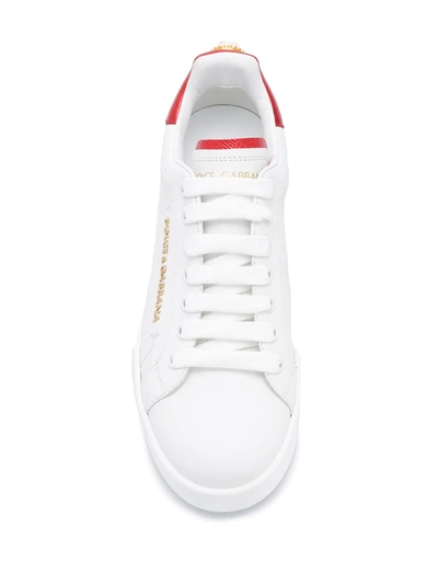 Dolce & Gabbana Portofino Sneakers In Nappa Calfskin With Lettering In White