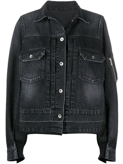 Shop Sacai Bomber-detail Denim Jacket In Black