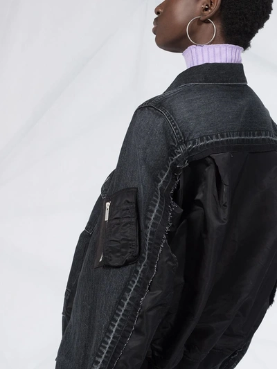 Shop Sacai Bomber-detail Denim Jacket In Black