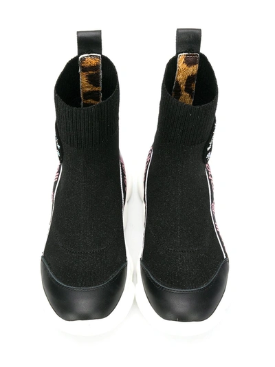 Roberto Cavalli Rhinestone Logo Sock-style Sneakers In Black
