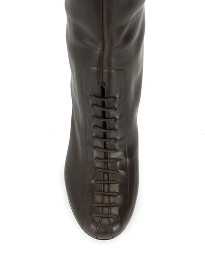 Pre-owned Saint Laurent Lace-up Detail Knee-length Boots In Brown