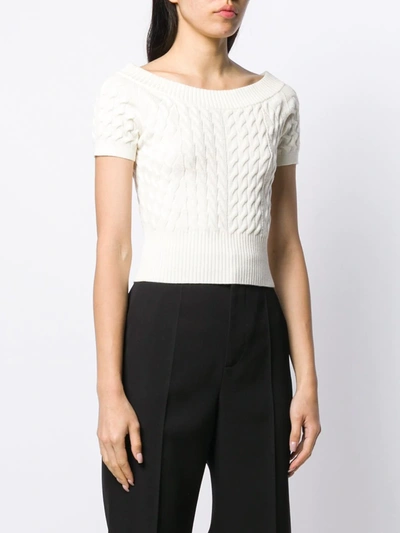 Shop Alexander Mcqueen Boat-neck Cable-knit Top In White