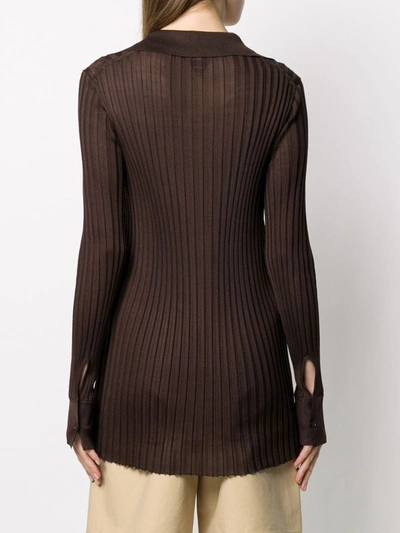Shop Bottega Veneta Rib-knit Open Collar Top In Brown