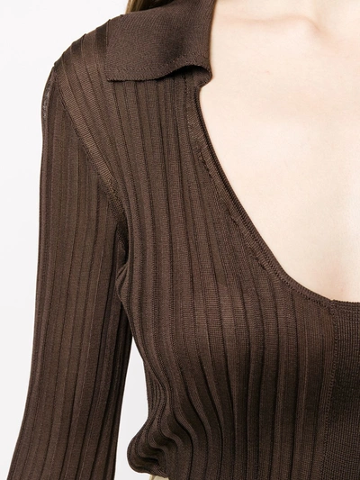 Shop Bottega Veneta Rib-knit Open Collar Top In Brown