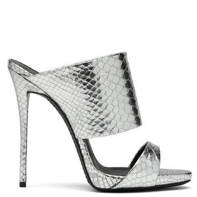 Giuseppe Zanotti Suede & Snake-embossed Leather Sandals In Silver