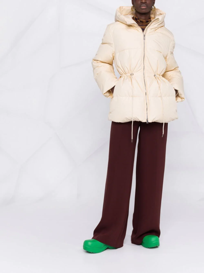 Shop 12 Storeez Drawstring-waist Hooded Puffer Jacket In Neutrals