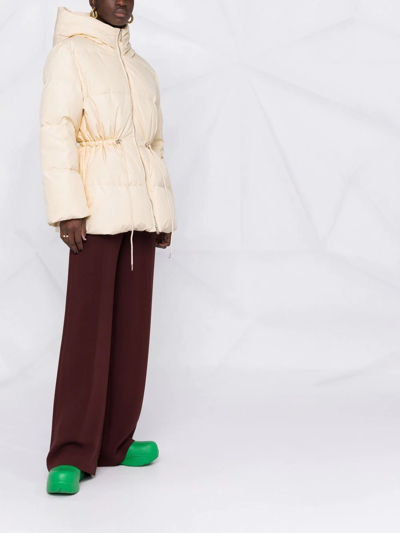 Shop 12 Storeez Drawstring-waist Hooded Puffer Jacket In Neutrals