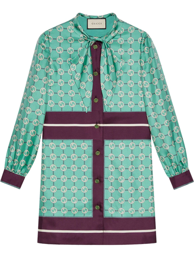 Shop Gucci Pussy-bow Shirt Dress In Blue