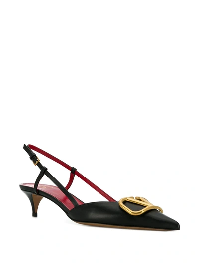 Valentino Pointed Toe Slimback Pump With Vintage-effect Brass Detail In Black
