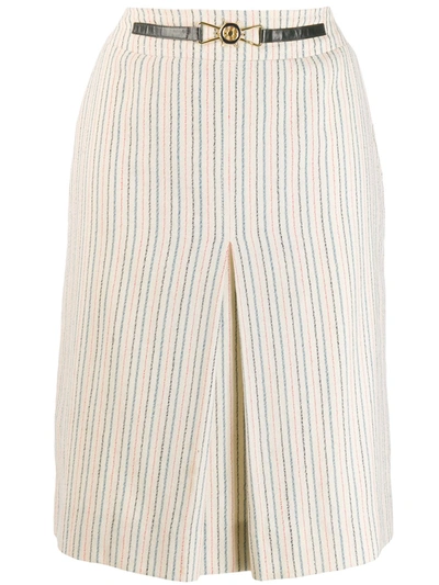 Pre-owned Celine  Front Pleat Midi Skirt In Neutrals