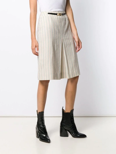 Pre-owned Celine  Front Pleat Midi Skirt In Neutrals