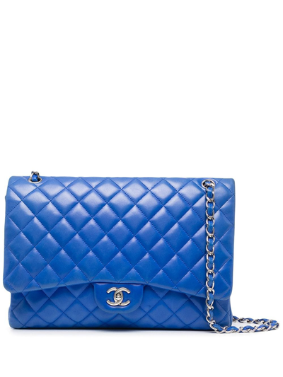 Pre-owned Chanel 2009-2010 Jumbo Classic Flap Shoulder Bag In Blue