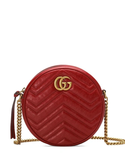 Shop Gucci Gg Marmont Mini Leather Round Shoulder Bag In Red