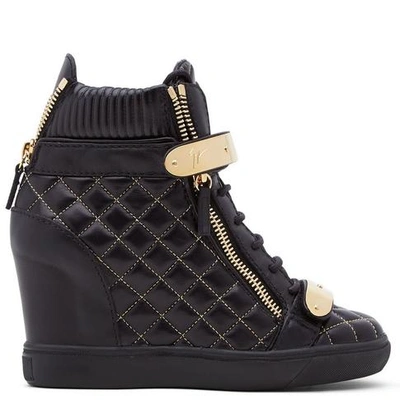 Shop Giuseppe Zanotti - Wedge Sneakers With Black Quilted Leather Janet