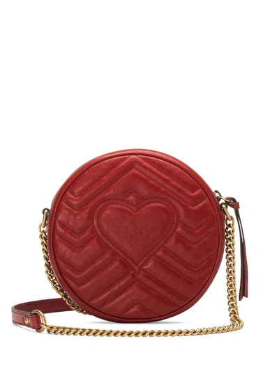 Shop Gucci Gg Marmont Mini Leather Round Shoulder Bag In Red