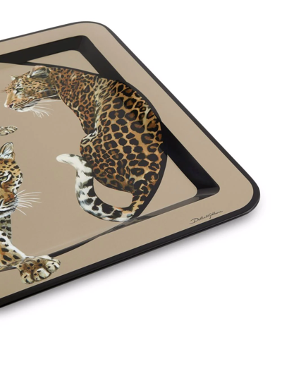 Shop Dolce & Gabbana Leopard-print Wooden Large Tray In Braun